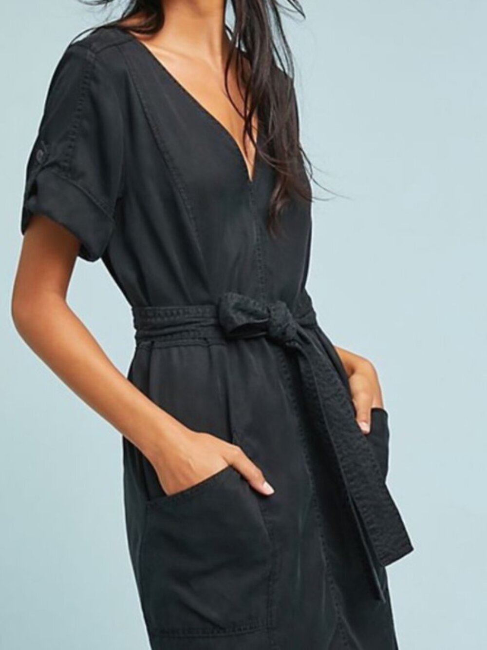 Pilcro & the Letterpress Anthropologie Black Utility Shirt Dress Size M